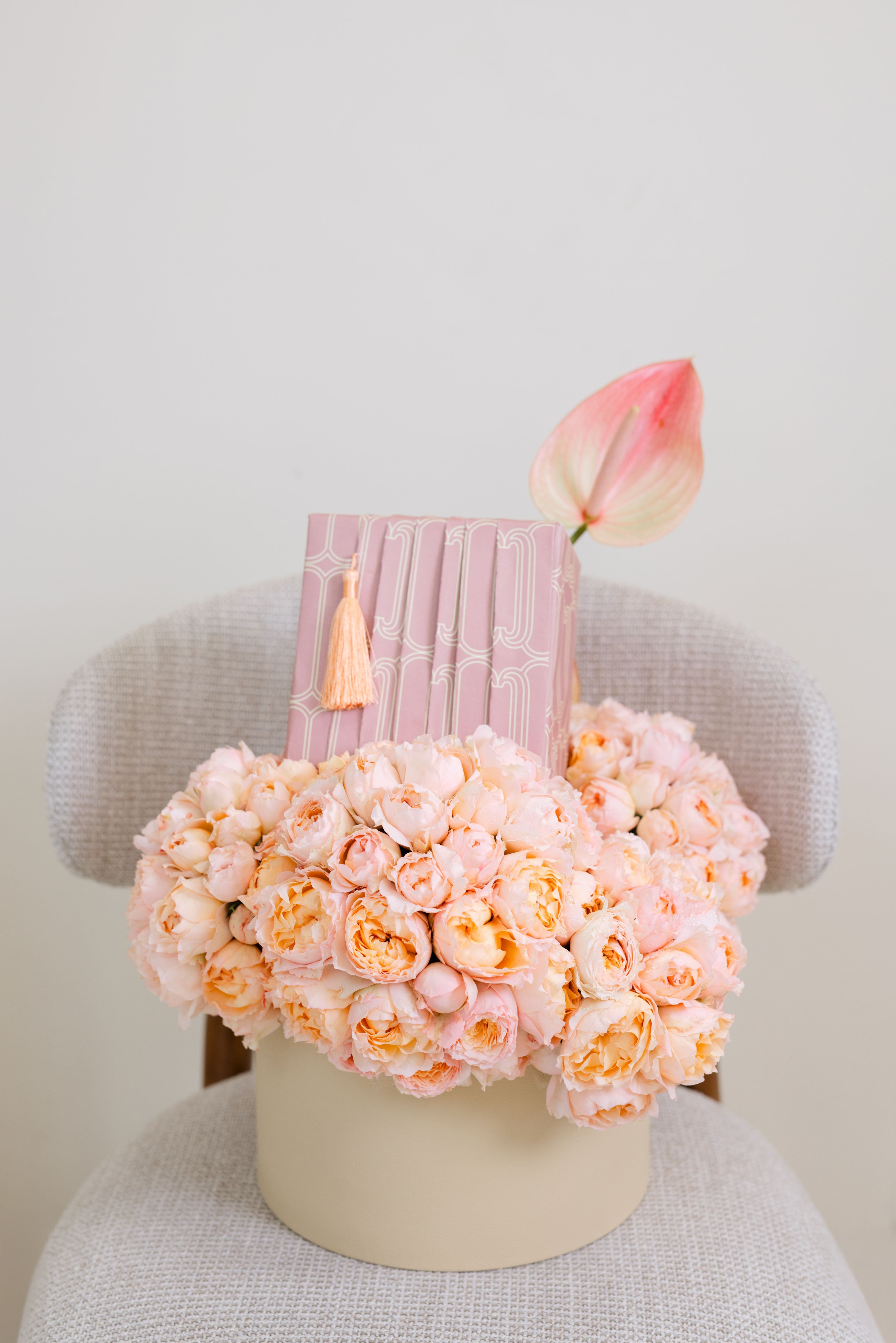 Gifting with a Peach Floral Arrangement in a Box