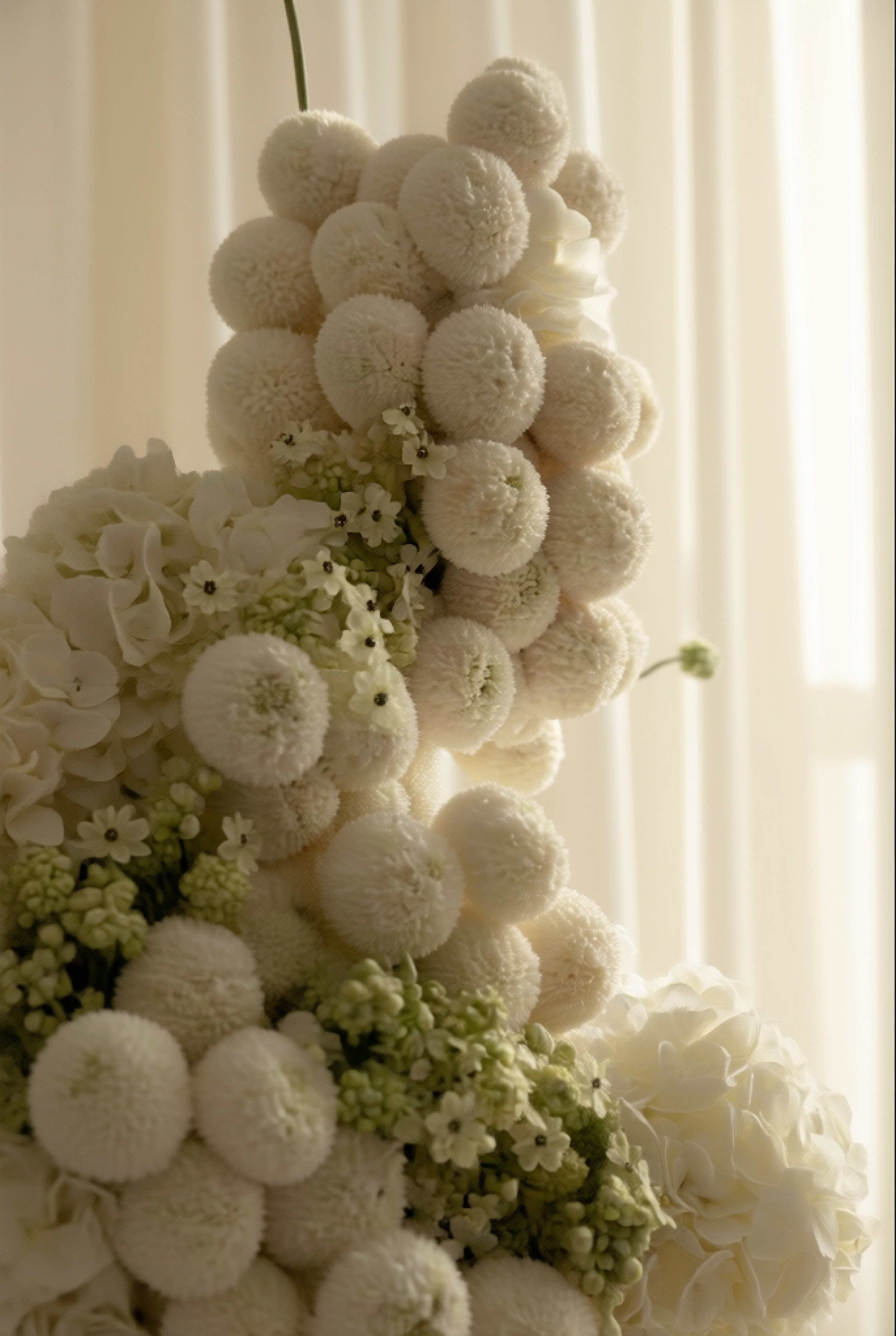 Pure White Floral Arrangements in Mother of Pearl Inspired Vase